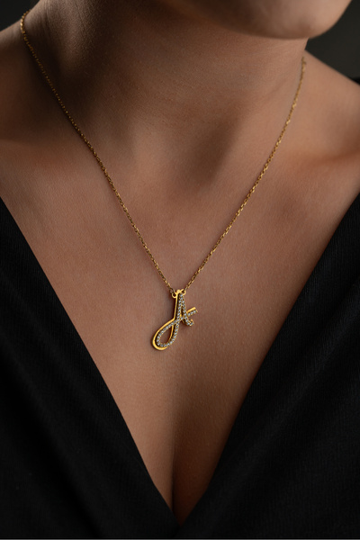 beonejewelry 925 Ayar Gümüş Kişiye Özel Gölgeli Harf Kolye