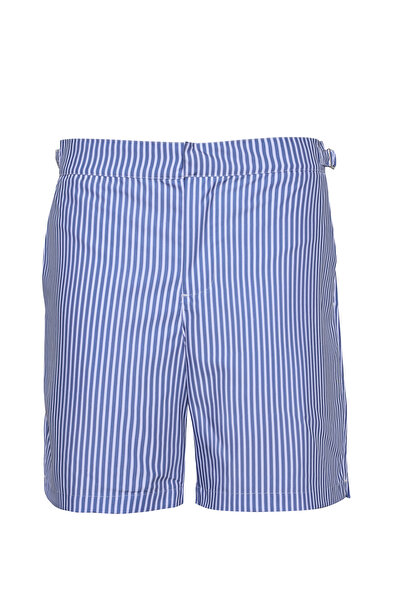 TOOSALTY Men's Striped Zippered Belted Swim Shorts with Pockets Mesh Lining Q...