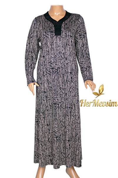 HESNA Women's Demet Plus Size Black Dress with Cups Pattern 14