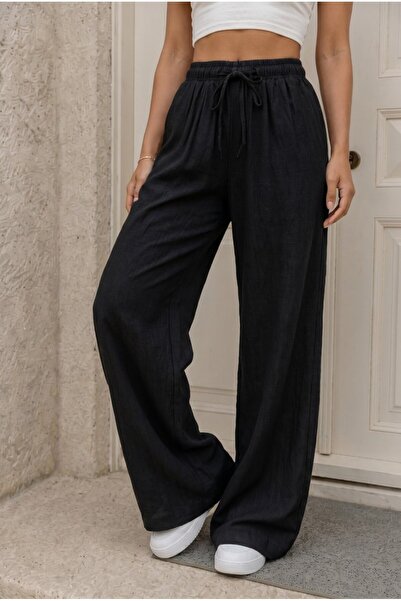 alanora Women's Loose-Fit Linen Blend Trousers with Elastic Waist