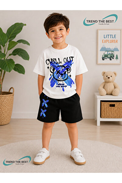 TREND THE BEST Trendin En İyisi Set de vară cu imprimeu Chill Out pentru fete...