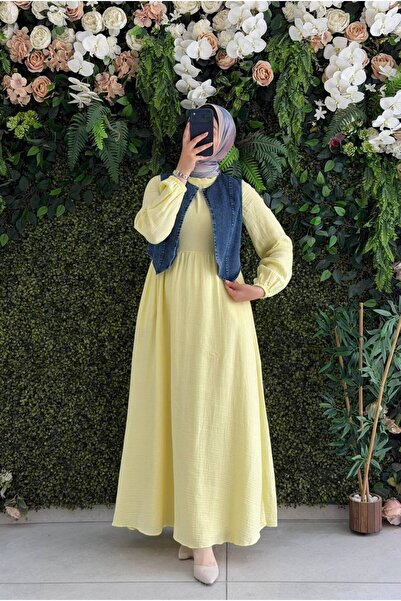 Moda Fatma Muslın keten Elbise + Kot kumaş