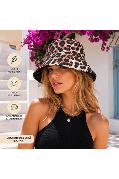 Wearflawless Pălărie tip găleată cu imprimeu leopard pentru femei, pălărie ti...