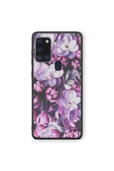 Other Samsung A21S Purple Flowers Black Glossy Θήκη
