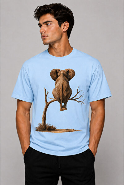 VODEXA Men's Oversize T-Shirt Treehugging Elephant Printed 100% Cotton T-Shir...