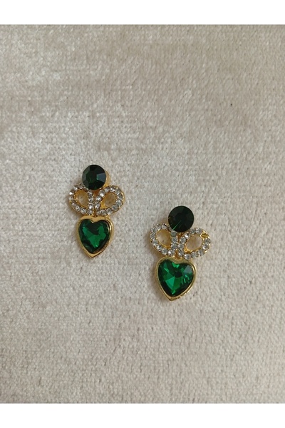 Handmade gold earrings with green stones