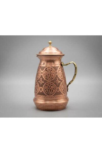 AURA COPPER Ağır El İşlemesi Kapaklı Bakır Sürahi 1.2mm Kalın Saf Bakır 2.5 L...