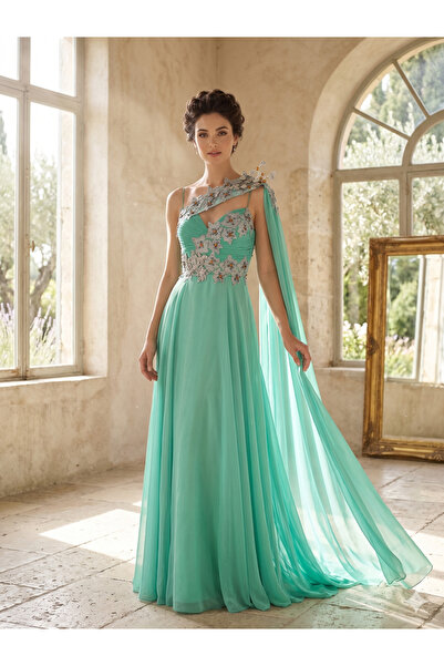 ASIAN Lotus Dress Louts Luxury Chiffon Fabric Evening Dress
