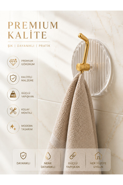 Single Banyo Mutfak Fayans Düzenleyici Gold Detay Yapışkanlı Kristal Askı