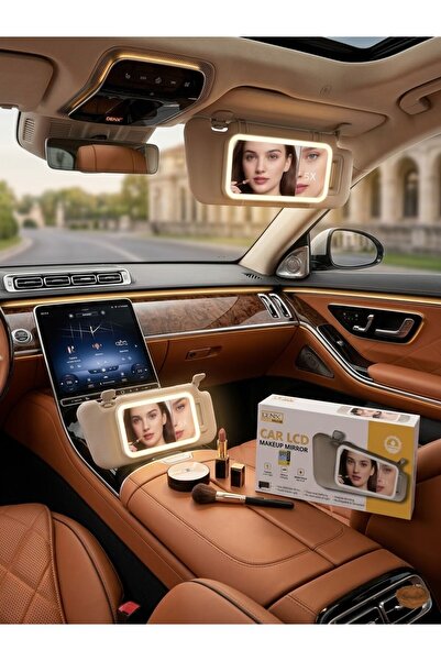 Denx Car LCD Makeup Mirror with LED Lights, USB Rechargeable Vanity Mirror, 5...