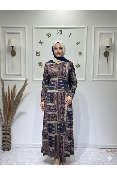 ModaMinar Women's New Season Kilim Pattern Plus Size Dress
