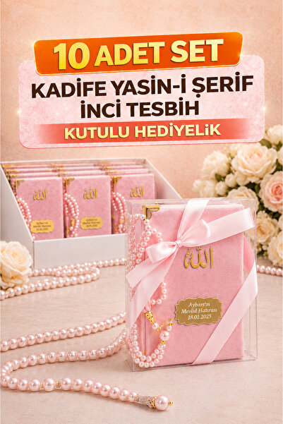 Medrese Kitab Evi 10 Adet Kutulu Kadife Yasin-i Şerif ve İnci Tesbih Seti – M...