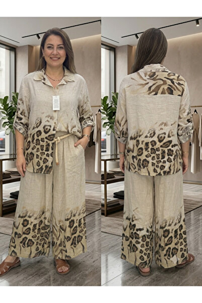 yusracollectionn Italian Linen Leopard Patterned Double Set