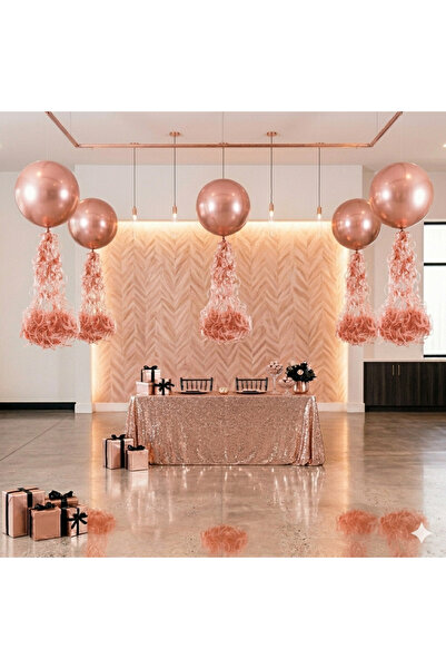 Deniz Party Store Pelur Dalgalı Oda Dekoru Balon Süs 3 adet Rose Gold Renk