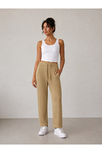 just wear zt Women's Daily Use Ribbed Wide Leg Pants
