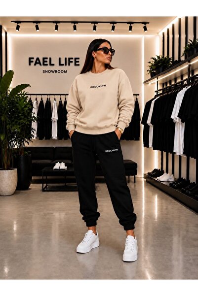 FAEL LİFE Unisex Wide Cut Zero Neck and Sweatpants Broklyn Printed Set