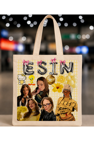 MANİFEST ESİN Baskılı Bez Çanta – Kanvas Günlük Kullanım Omuz ve Alışveriş Ça...