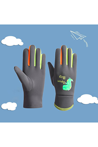 Choice S Dark Grey Winter Children's Gloves Cartoon Dinosaur Fluorescence Cyc...