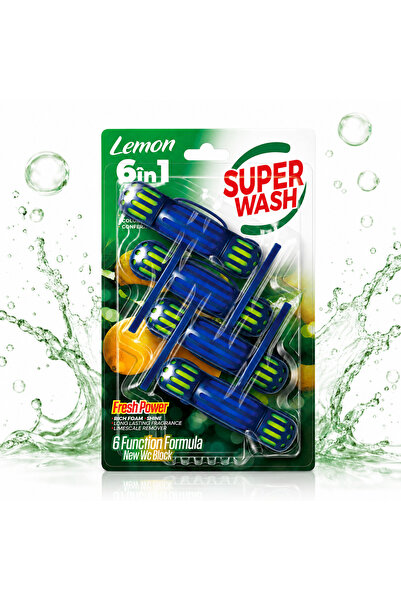 Super wash Odorizant WC Fresh Power Lemon 6 în 1, pachet 4 bucăți, 4 x 50 g, ...