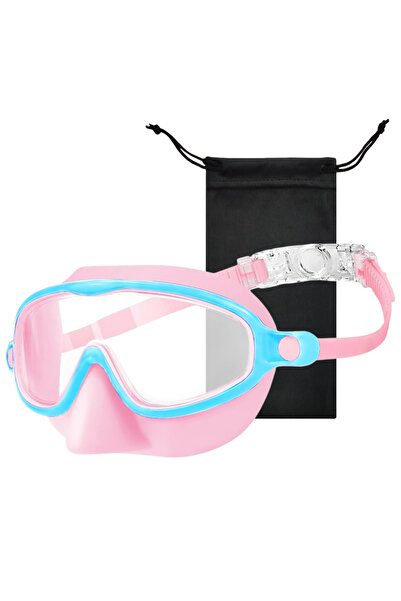 Choice3 Pink-blue clear Nose Cover Silicone Swim Goggles Wide View Diving Gla...