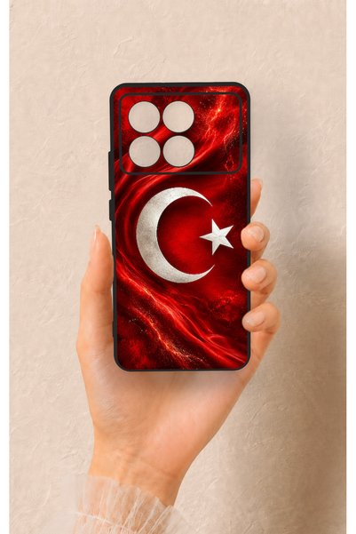 Vip Case حافظة سيليكون متوافقة مع Poco X6 Pro بنمط العلم التركي