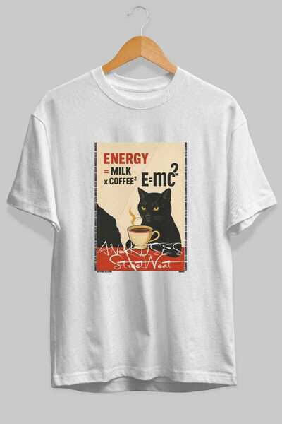 Ankhises For the Sake of Cat Love 126 Front Cat Printed White Oversize T-Shir...