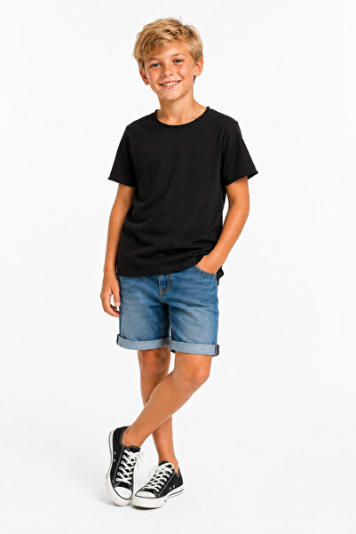 difa kids Boys and Girls Ripped Detailed Plain Short Sleeve Summer T-Shirt
