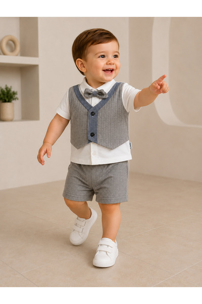 Chicsy Baby Baby Boy Bow Tie Vest Look Shorts Set 100% Cotton Summer 2-Piece Set