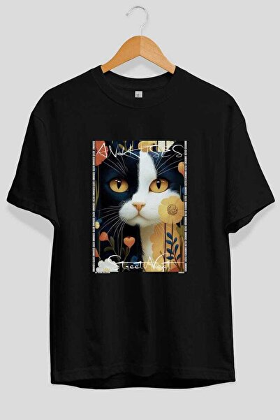 Ankhises Μπλουζάκι  "For the Love of Cats " με 53 σχέδια γάτας, μαύρο, υπερμε...