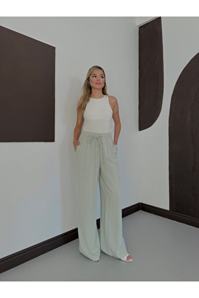 Eztila Pantaloni de damă cu croială lejeră, amestec de in