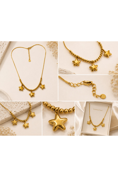 Archhazel Jewelery قلادة من الفولاذ الذهبي على شكل نجمة