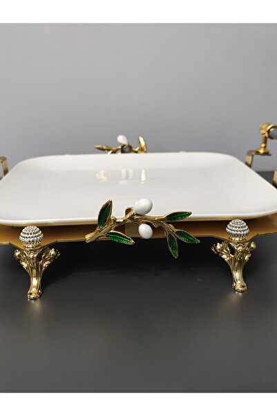 PARILTI HOME COLLECTİON Kare Porcelain Presentation Plate with Foot Detail & ...