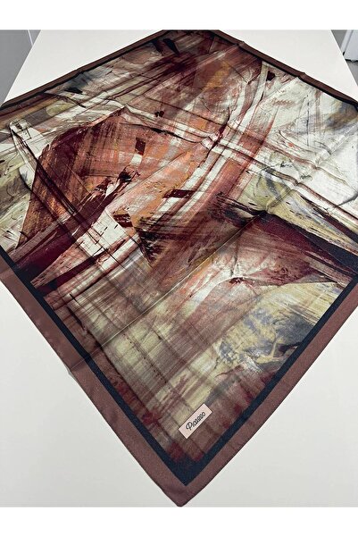 Picasso Silk-Look Brown Crystal Scarf – Twill Stylish Design 90X90
