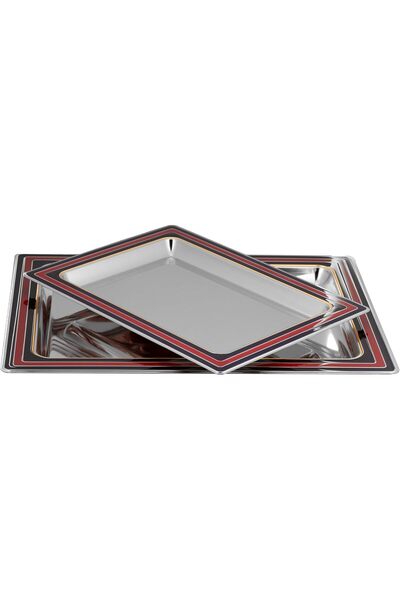 Generic Al Saif 2-Piece Rectangular Stainless Steel Serving Trays Set for Foo...