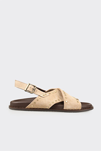 Elle Shoes Bej Deri Kadın Sandalet