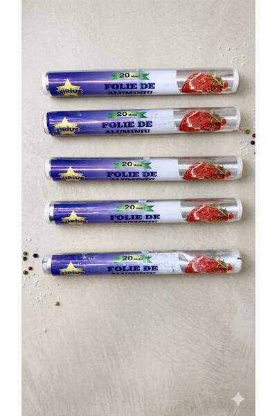 zirius Set 5 Role Folie Aluminiu Alimentară – Premium, 20m per Rolă (100m Total)