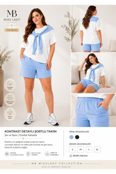 MB MİSSLADY COLLECTION طقم رياضي مكون من شال وشالات وسراويل قصيرة