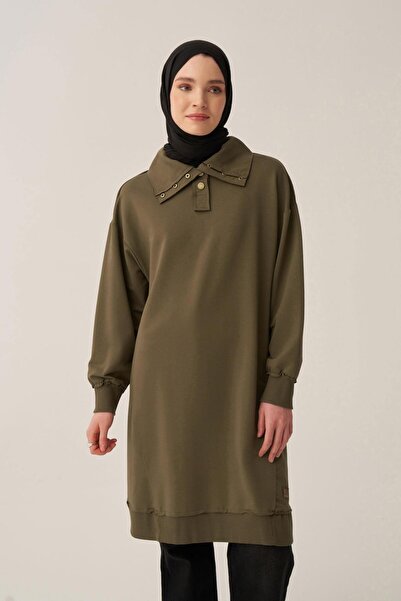 ALLDAY Khaki-Cotton Tunic with Dirty Stitched Collar