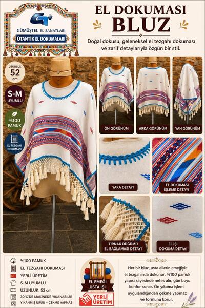 GÜMÜŞTEL EL SANATLARI Handwoven Authentic Blouse 100% Handcrafted