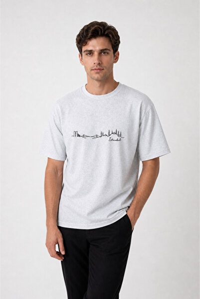 TREND EMMODA Tricou pentru bărbați, cu imprimeu Linear Istanbul Silhouette, c...