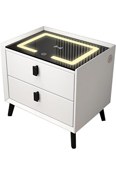 HI-FINE Smart Nightstand with LED Light, Wireless Charging & USB Ports, 2 Dra...