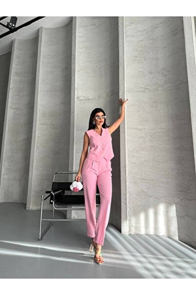 D'RECCY Vestă cu 4 nasturi pentru femei, pantaloni, costum elegant cu blazer