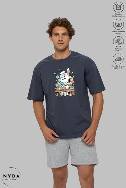 Nyda Collections Unisex Crew Neck Snoopy Painting Printed Cotton Oversize Short Sleeve T-Shirt