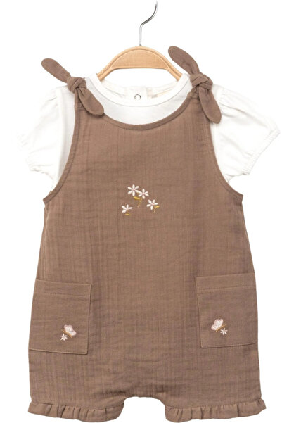 NOBLEKIDS Baby Girl Muslin Jumpsuit and Badi Set Brown