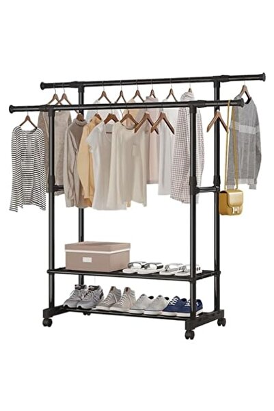 TSAI Double rod clothes hanger, Clothing rack with pulleys, Heavy Duty clothe...
