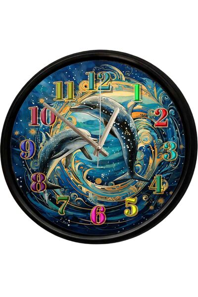 Caseras Oceanic Dolphins Artistic Decorative Wall Clock 28 cm Silent Mechanism