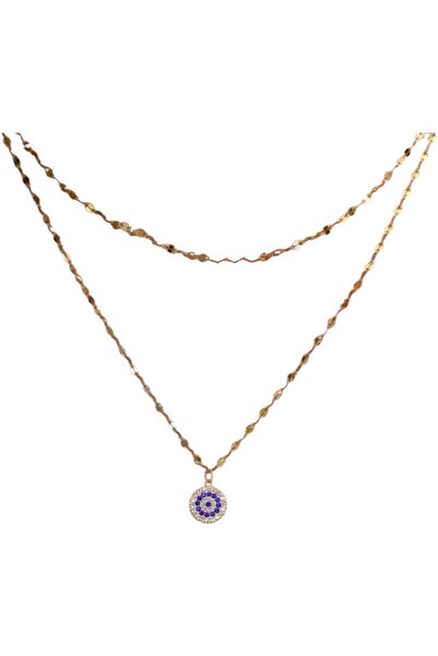 OEM Colier elegant, auriu, cu pandantiv albastru, cu strasuri