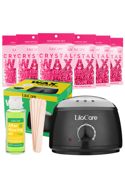 Lila Care Kit epilare cu ceara granule rose, cu incalzitor negru, 10x 100 g, ...
