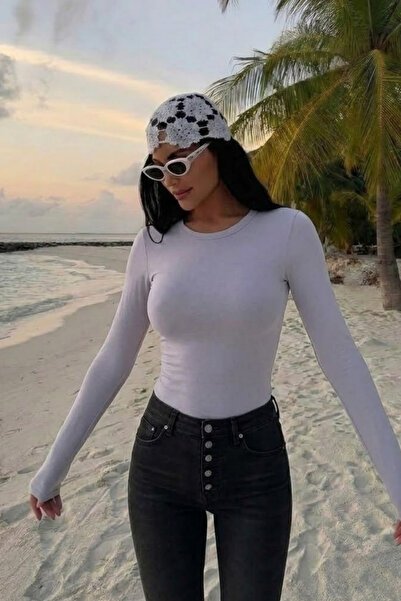 COMBİNE MİCHAİL بلوزة نسائية ذات رقبة دائرية وقصة ضيقة باللون الرمادي