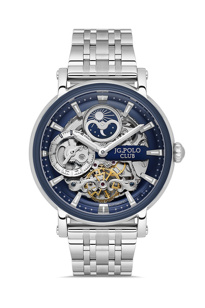 JG. Polo Club Men's Silver Metal Cord Navy Blue Dial Automatic Wrist Watch 2 ...